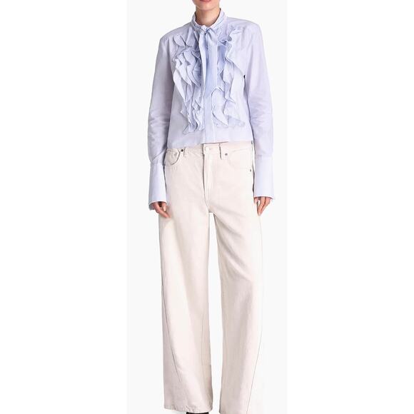 TWP Patti Tie Neck Ruffle Shirt in White Indigo XXS - Picture 4 of 5
